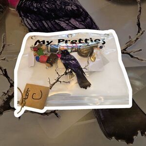 My Pretties Raven Crow Assemblage Art Crafting Lot Vintage Buttons Charms Lot C